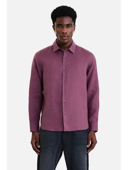 Snitch - Men Purple Textured Full Sleeves Regular Fit Shirt