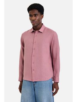 Snitch - Men Pink Textured Full Sleeves Regular Fit Shirt