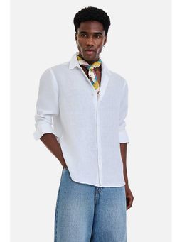 Snitch - Men White Textured Full Sleeves Regular Fit Shirt