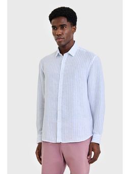 Snitch - Men Light Blue Stripes Full Sleeves Casual Shirt