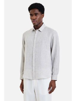Snitch - Men Grey Stripes Full Sleeves Casual Shirt