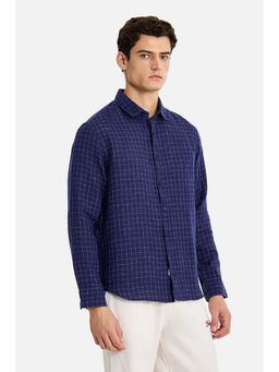 Snitch - Men Navy Blue Checks Full Sleeves Regular Fit Casual Shirt
