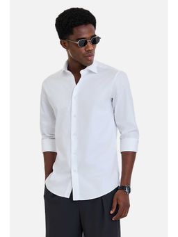 Snitch - Men White Textured Full Sleeves Slim Fit Shirt