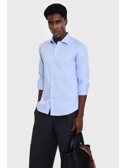 Snitch - Men Light Blue Solid Full Sleeves Slim Fit Shirt