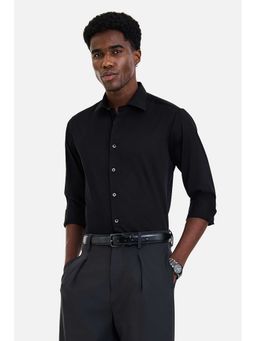 Snitch - Men Black Solid Full Sleeves Slim Fit Shirt
