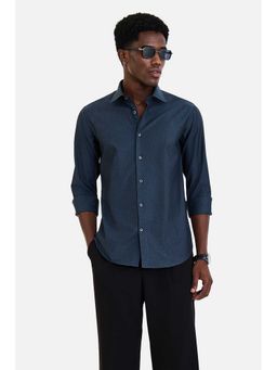 Snitch - Men Dark Blue Textured Full Sleeves Slim Fit Shirt
