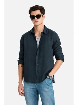 Snitch - Men Navy Blue Solid Full Sleeves Regular Fit Shirt
