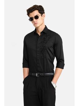 Snitch - Men Black Embellished Full Sleeves Slim Fit Luxe Shirt