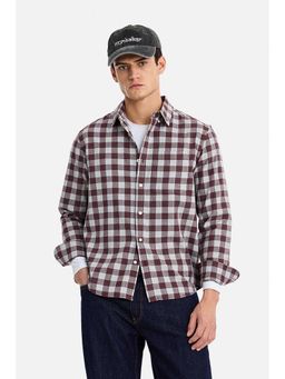 Snitch - Men Maroon Checks Full Sleeves Regular Fit Casual Shirt