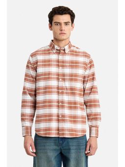 Snitch - Men Rust Corduroy Full Sleeves Regular Fit Casual Shirt