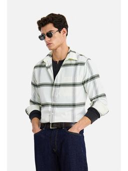 Snitch - Men Off White-Olive Corduroy Checks Full Sleeves Regular Fit Shirt