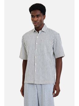 Snitch - Men White Checks Half Sleeves Boxy Fit Casual Shirt