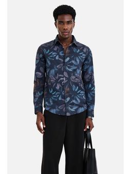 Snitch - Men Navy Blue Floral Printed Full Sleeves Shirt