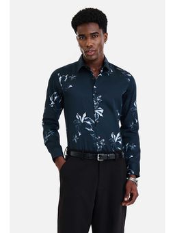 Snitch - Men Navy Blue Floral Full Sleeves Shirt