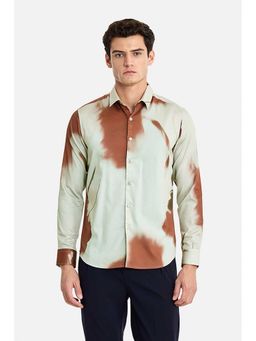 Snitch - Men Light Green-Rust Abstract Printed Casual Shirt