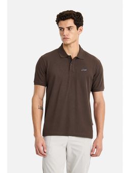 Snitch - Men Dark Brown Solid Half Sleeves Polo T-shirt