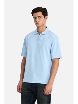 Snitch - Men Light Blue Solid Half Sleeves Oversized Polo T-shirt