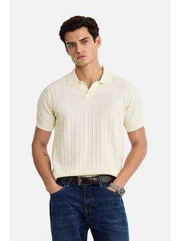 Snitch - Men Off White Textured Half Sleeves Polo T-shirt