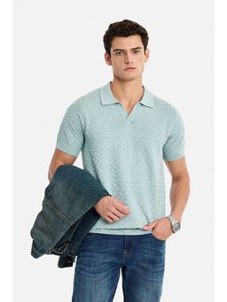 Snitch - Men Sky Blue Self-Design Half Sleeves Polo T-shirt