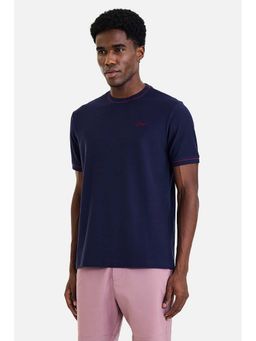 Snitch - Men Navy Blue Textured Half Sleeves T-shirt