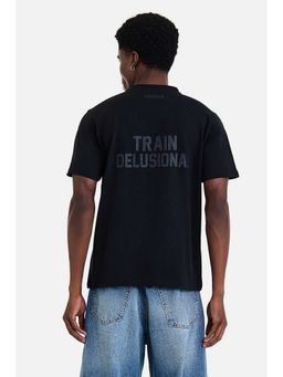 Snitch - Men Black Typography Half Sleeves T-shirt