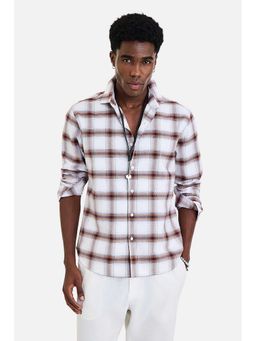 Snitch - Men Brown-White Checks Full Sleeves Casual Shirt