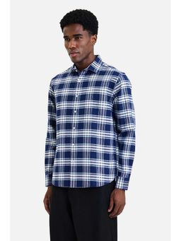 Snitch - Men Navy Blue Checks Full Sleeves Casual Shirt