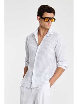 Snitch - Men White Stripes Full Sleeves Regular Fit Shirt