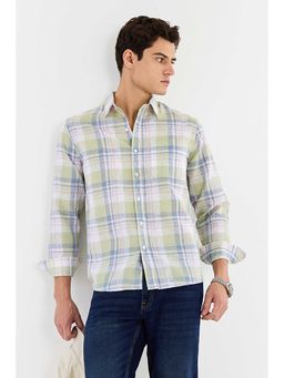 Snitch - Men Light Green Checks Full Sleeves Regular Fit Shirt