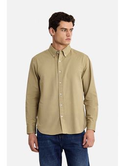 Snitch - Men Khaki Solid Full Sleeves Regular Shirt