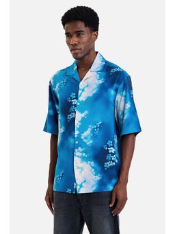 Snitch - Men Blue Floral Printed Half Sleeves Oversized Shirt