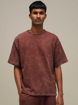 Mufti - Men Dusty Brown Textured T-shirt