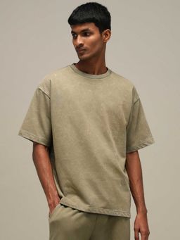 Mufti - Men Muted Olive Textured T-shirt