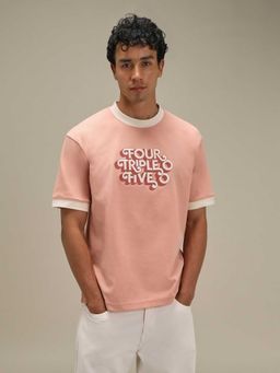 Mufti - Men Soft Peach Embroidered Text T-shirt