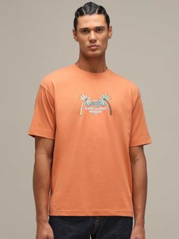 Mufti - Men Bright Orange Embroidered T-shirt