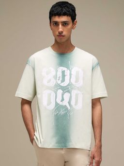 Mufti - Men Light Sage Green Typography Printed T-shirt