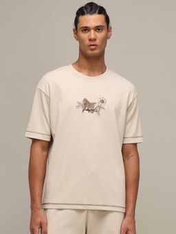 Mufti - Men Rich Cream Embroidered T-shirt