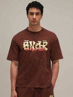 Mufti - Men Dark Earthy Brown Graphic Printed T-shirt