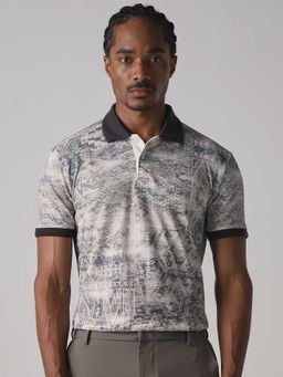 Mufti - Men Muted Navy Blue Abstract Printed Polo T-shirt