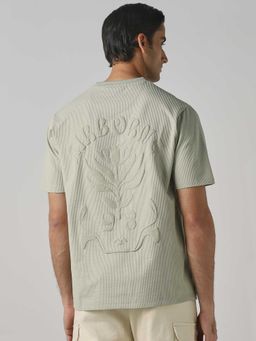 Mufti - Men Sage Green Self Design T-shirt