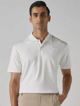 Mufti - Men White Embroidered Polo T-shirt