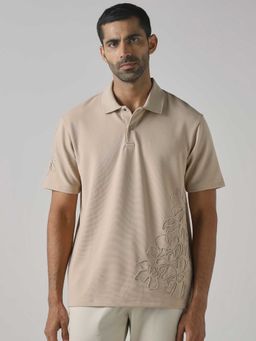 Mufti - Men Beige Embroidered Polo T-shirt