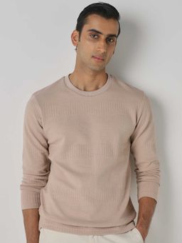 Mufti - Men Beige Textured T-shirt