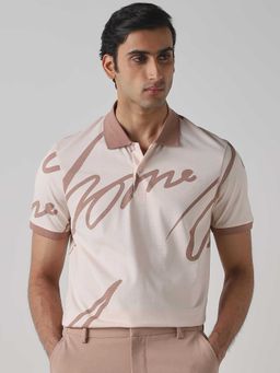 Mufti - Men Muted Beige Printed Polo T-shirt