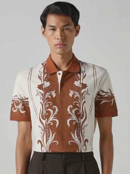 Mufti - Men Brown-Off White Floral Polo T-shirt