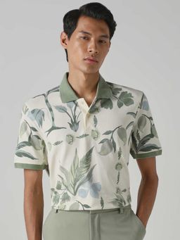 Mufti - Men Green Floral Printed Polo T-shirt