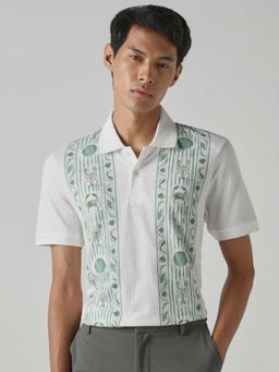 Mufti - Men White-Green Printed Polo T-shirt