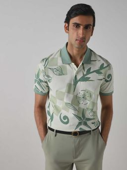 Mufti - Men Green Printed Polo T-shirt