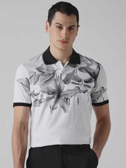 Mufti - Men White Floral Printed Polo T-shirt
