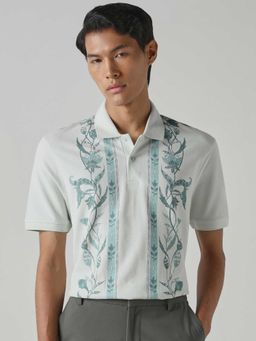 Mufti - Men Light Blue Floral Printed Polo T-shirt